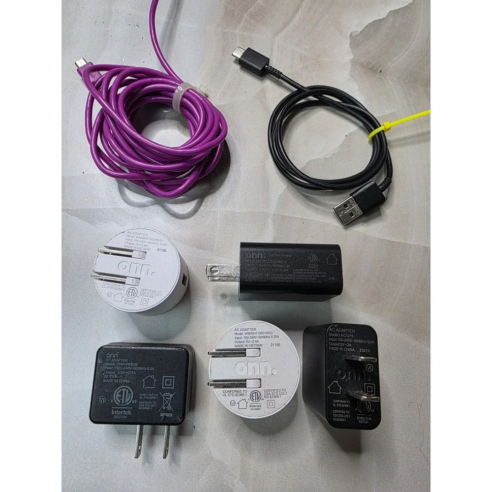 Onn USB Wall Charger Block Bundle with USB-C and Micro-USB Cables 7pc Lot W4